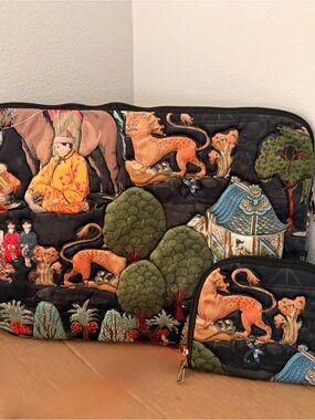Quilted Laptop Sleeve & Pouch with Exotic Animal & Tree Print